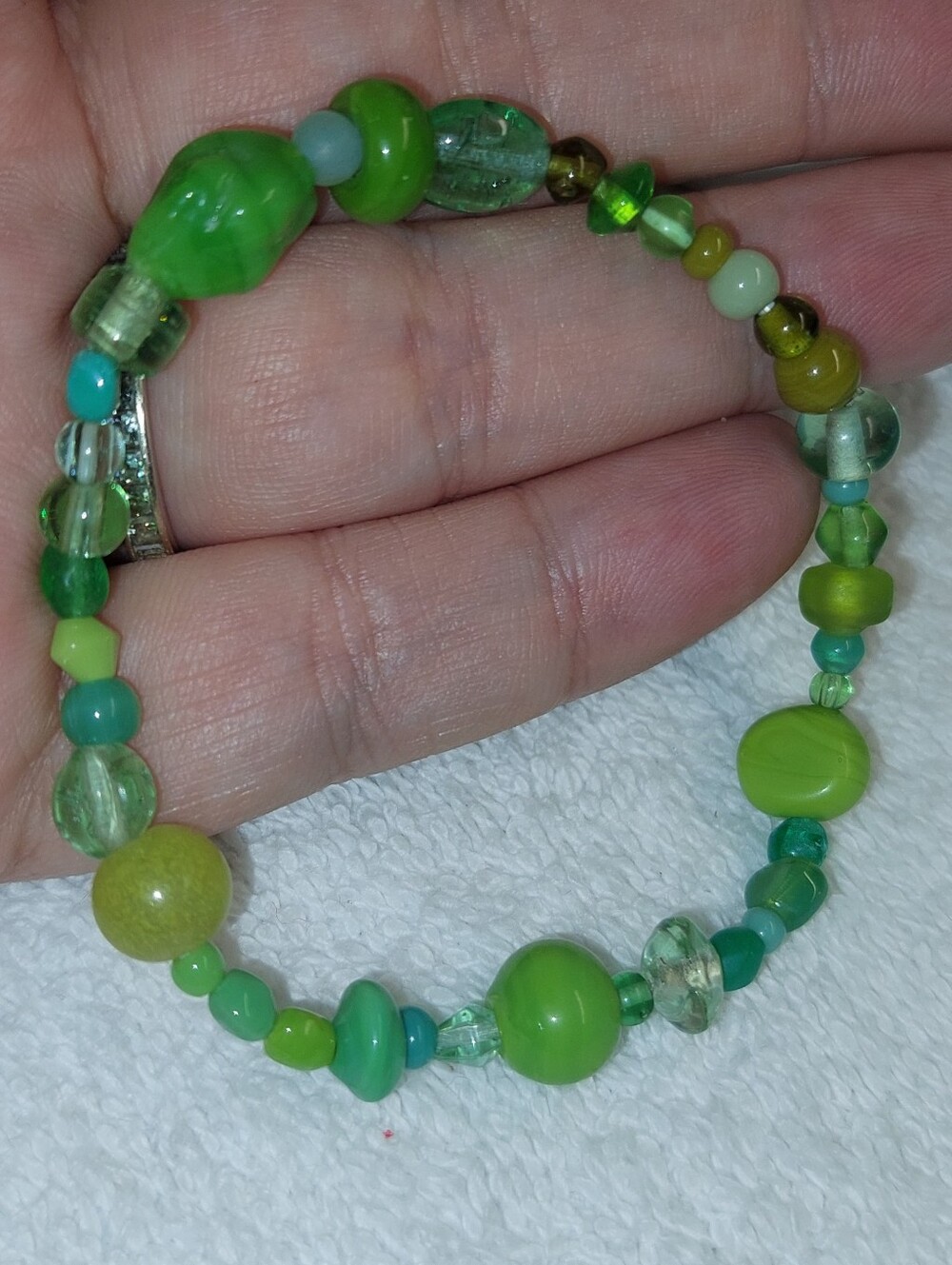 Green Glass Beaded Stretch Bracelet - Women Jewelry
